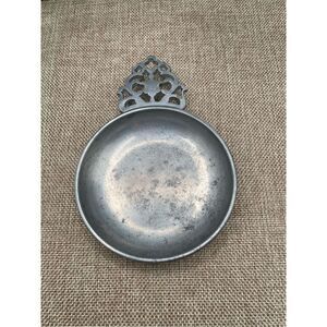 Vintage Stede Pewter Porringer Bowl Colonial Candle Plate Steel Horse Marked